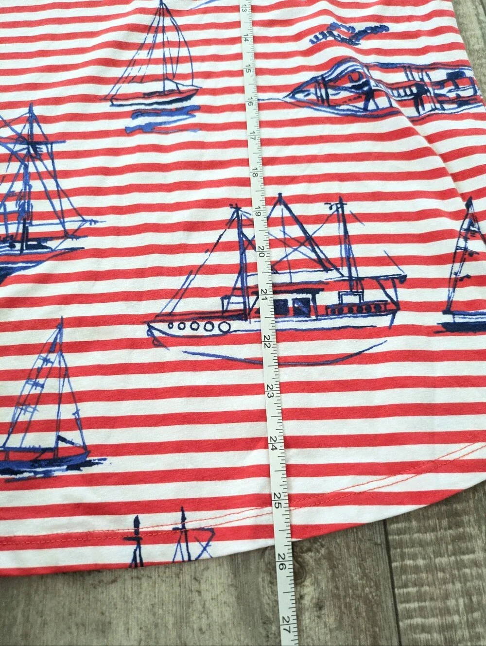 Red White Striped Nautical Top Sailing Coastal Embroidered Size L